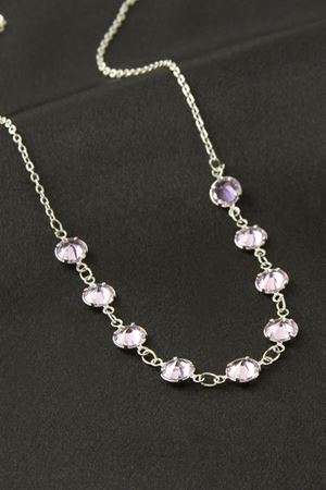 Yuvarlak Kristal Taşlı Kolye - Açık Pembe