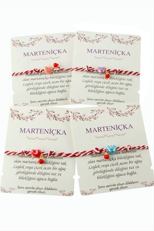 Kalp Cam Boncuk Marteniçka İp Bileklik - Kırmızı