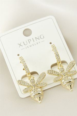 Xuping Arı Zirkon Taşlı Lüks Çelik Küpe - Sarı