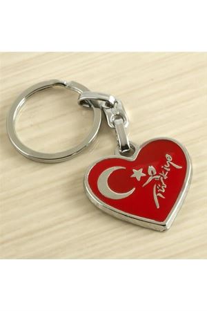 Kalp Ay Yıldız Metal Anahtarlık - Kırmızı
