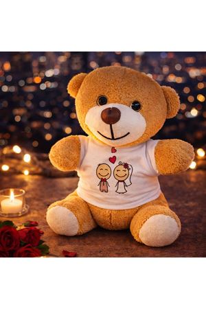 Sevimli Gelin Damat Tişörtlü Peluş Ayıcık