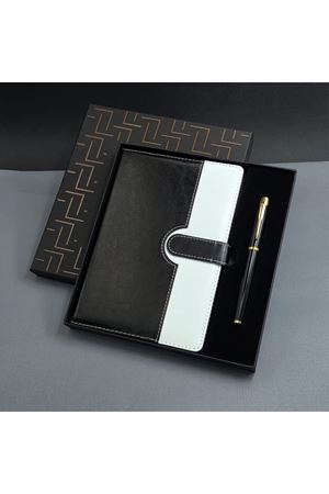Siyah Beyaz Renkli Tarihsiz Ajanda Defter Ve Metal Roller Kalem Seti