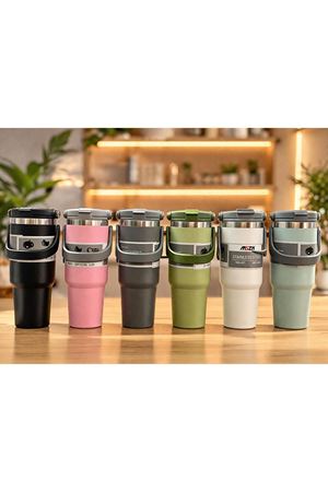 Renkli 700 ml Taşıma Kulplu Paslanmaz Çelik Termos Mug Bardak