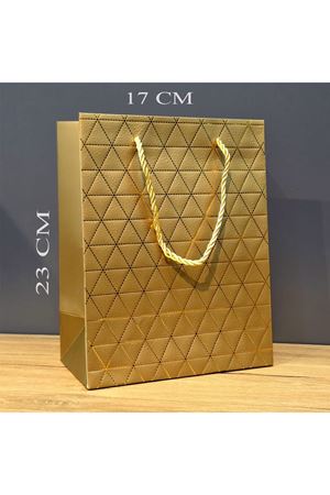 Gold Geometrik Desenli Orta Boy Karton Hediye Çantası
