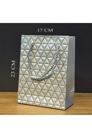 Gümüş Geometrik Desenli Orta Boy Karton Hediye Çantası