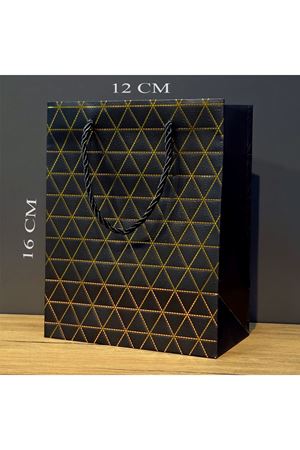 Siyah Geometrik Desenli Mini Boy Karton Hediye Çantası