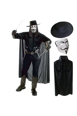V For Vendetta Maskesi Şapka Pelerin Seti
