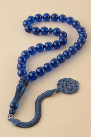 10 mm Orjinal Sıkma Kehribar Tesbih - Lacivert