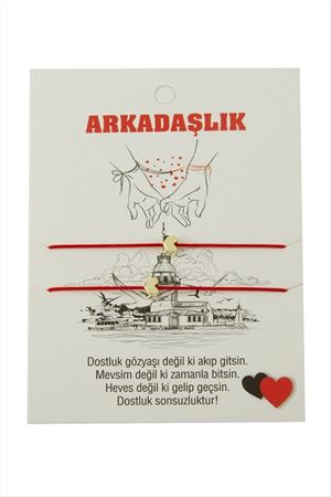 Kalp Arkadaşlık İp Bileklik 2 Adet - Kırmızı