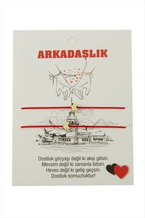 Kalp Arkadaşlık İp Bileklik 2 Adet - Kırmızı