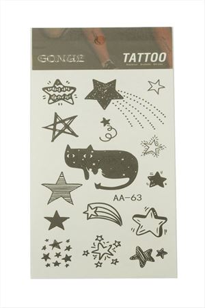 Kedi Yıldız Tattoo Dövme Sticker - Siyah