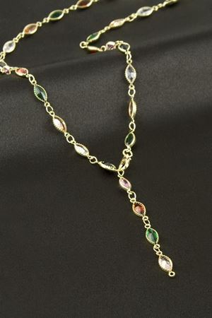 Oval Zirkon Taşlı Y Kolye - Sarı