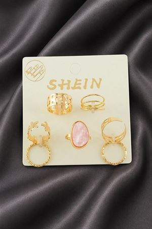 7 Adet Oval Lüx Eklem Yüzük - Gümüş Rengi