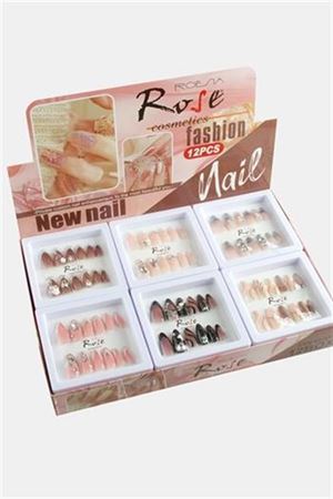 Rose Taşlı Takma Tırnak - Karışık Renk 1