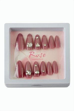 Rose Kedi Gözlü Taşlı Takma Tırnak - Ebruli