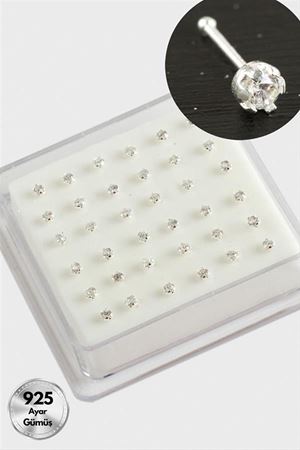 3 mm Zirkon Tek Taşlı Gümüş Hızma 36 Adet - Gümüş Rengi