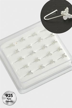 Kelebek Zirkon Taşlı Gümüş Hızma 20 Adet - Gümüş Rengi