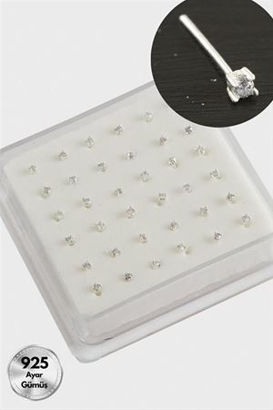 2 mm Kare Zirkon Tek Taşlı Gümüş Hızma 36 Adet - Gümüş Rengi