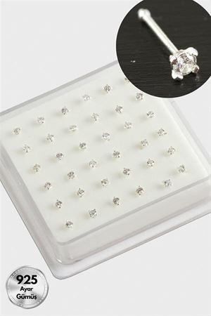 3 mm Kare Zirkon Tek Taşlı Gümüş Hızma 36 Adet - Gümüş Rengi