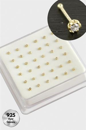 2 mm Zirkon Tek Taşlı Gümüş Hızma 36 Adet - Sarı