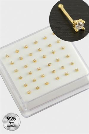 2 mm Kare Zirkon Tek Taşlı Gümüş Hızma 36 Adet - Sarı