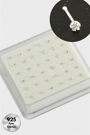2 mm Zirkon Tek Taşlı Gümüş Hızma 36 Adet - Gümüş Rengi