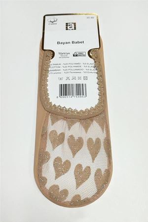 Kalp Dantel Babet Çorap - Sütlü Kahve