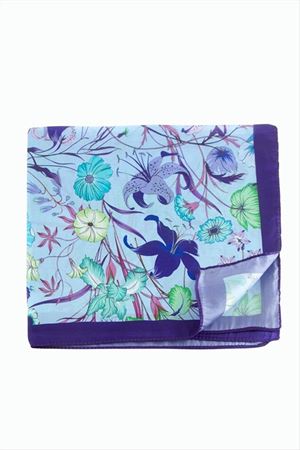 Çiçek Desenli Mor Renkli Zr Şifon Fular 50*50 cm - Mor