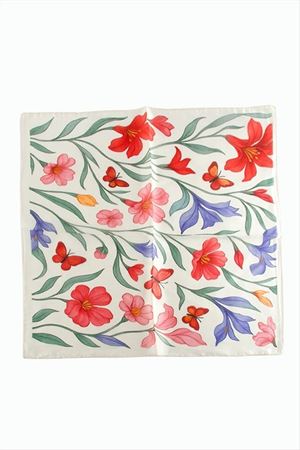Orkide Desenli Zr Şifon Fular 50*50 cm - Krem