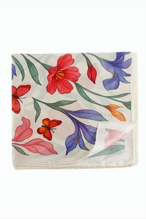 Orkide Desenli Zr Şifon Fular 50*50 cm - Krem