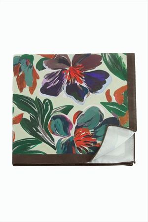 Çiçek Desenli Zr Şifon Fular 50*50 cm - Yeşil