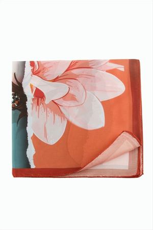 Çiçek Desenli Zr Şifon Fular 50*50 cm - Kiremit