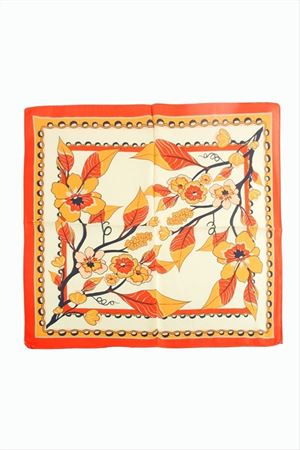 Yaprak Çiçek Desenli Zr Şifon Fular 50*50 cm - Turuncu