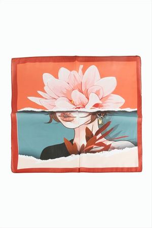 Çiçek Desenli Zr Şifon Fular 50*50 cm - Kiremit