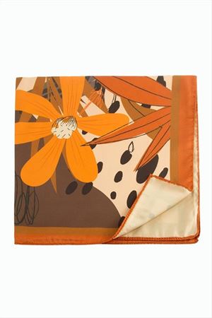 Papatya Desenli Zr Şifon Fular 50*50 cm - Turuncu