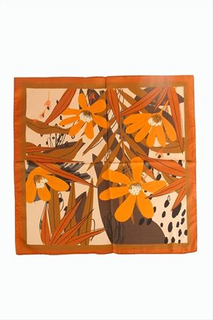 Papatya Desenli Zr Şifon Fular 50*50 cm - Turuncu