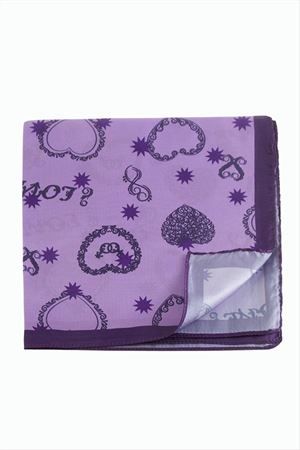 Kalp Yıldız Desenli Zr Şifon Fular 50*50 cm - Lila