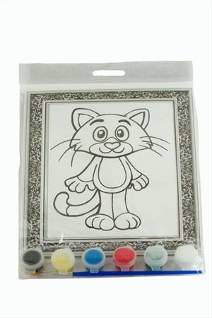 Kedi Desenli Boyama Tuval Seti - Beyaz