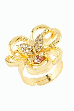 Çiçek Kelebek Taşlı Yüzük - Sarı