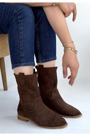 Hojda Kahverengi Lazer Kesim Süet Topuklu Bot