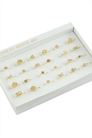 Karışık Figürlü Zirkon Taşlı Metal Yüzük - Sarı