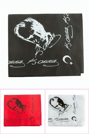 Atatürk İmzalı Desenli Keten Bandana 50*50 - Ebruli