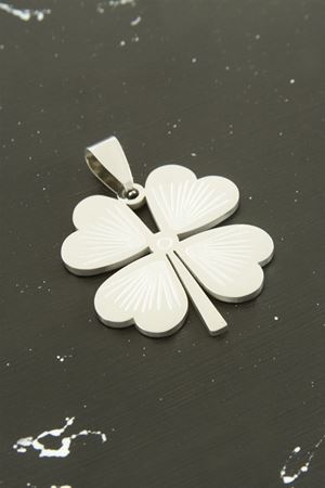Yonca Çelik Kolye Ucu 2,5 cm - Gümüş Rengi