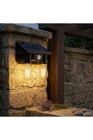 Sensörlü Solar İkili LED Ampul Lamba - Çift Başlıklı - Güneş Enerjili Aydınlatma