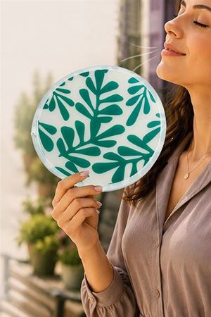Yaprak Desenli Kore Yelpaze - Yeşil