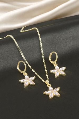 Papatya Taşlı Set Kolye - Gümüş Rengi