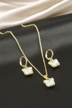 Kelebek Taşlı Set Kolye - Sarı