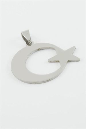 Ay Yıldız Çelik Kolye Ucu 2,5 cm - Gümüş Rengi
