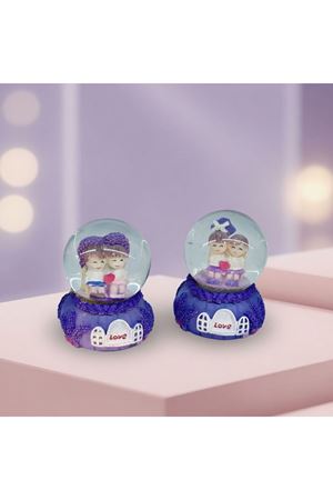 Işıklı Mini Boy Kar Küresi - Pilli - Romantik Çift Temalı - Hediyelik