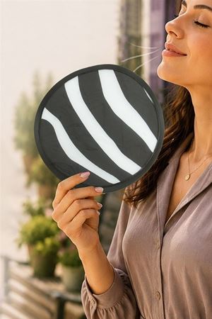 Çizgili Kore Yelpaze 20 cm - Siyah
